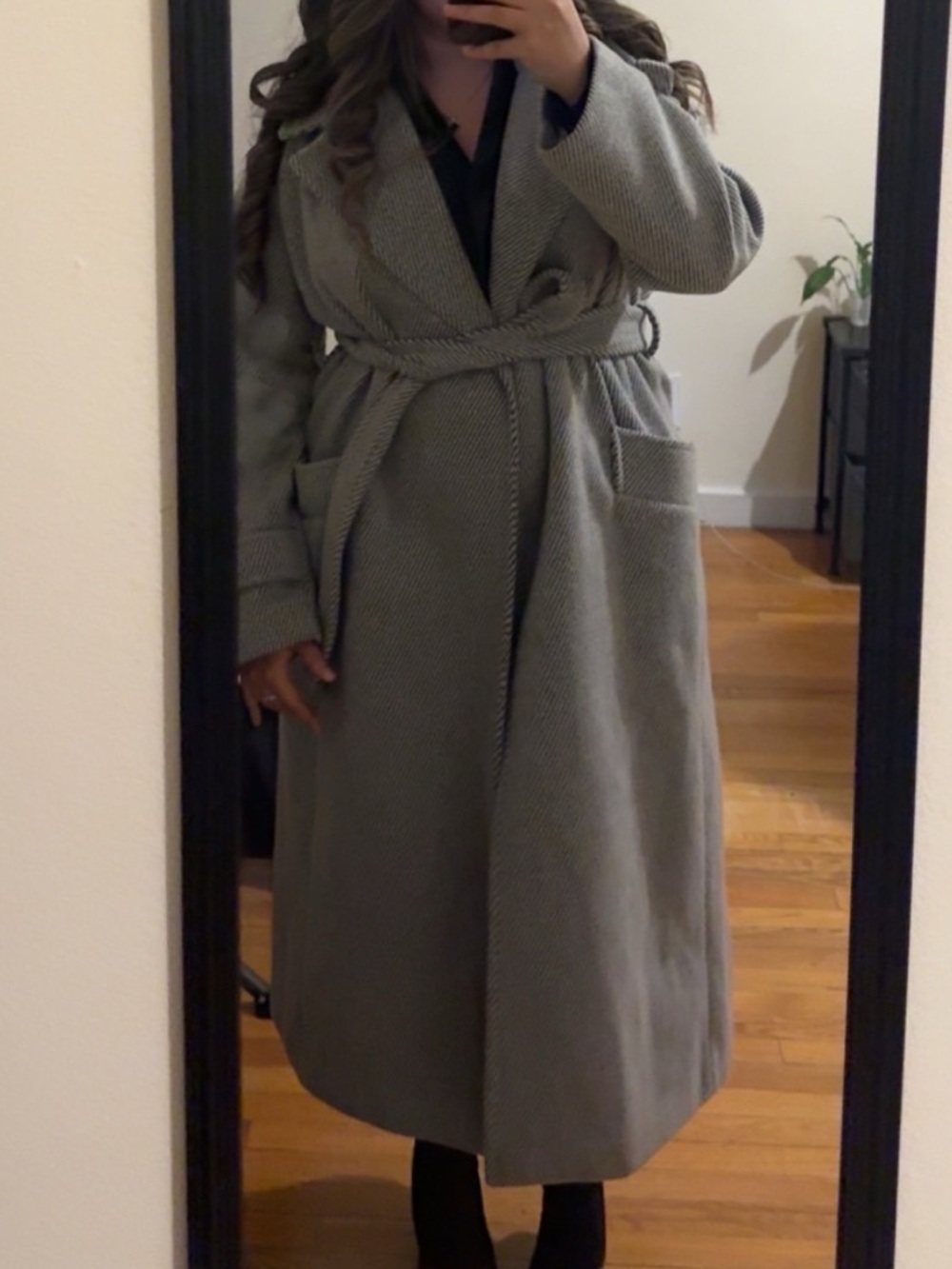 Women's Gray Plush Robe with Belt